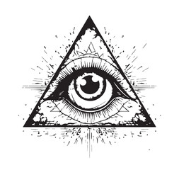 Eye in the pyramid Masonic symbol sketch, hand drawn Vector illustration - obrazy, fototapety, plakaty