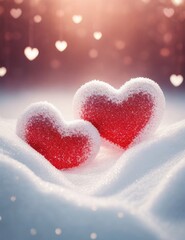 Abstract background with two hearts on the snow, Valentine background, Valentine wallpaper
