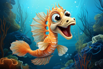 Fototapeta na wymiar vector happy seahorse cartoon
