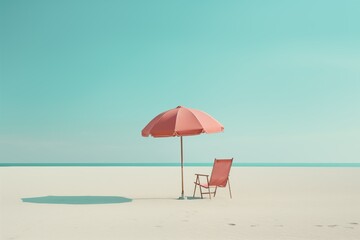 beach umbrella and chair on the beach in front of sea
