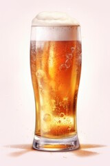 A glass of light beer with foam in watercolor style. Bar, a brewery.