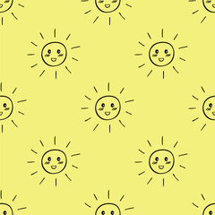 Seamless pattern with sun doodle for decorative print, wrapping paper, greeting cards, wallpaper and fabric