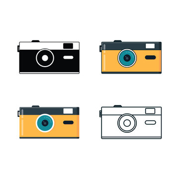 Camera icon set, flat cartoon simple minimalist design style, isolated by white background