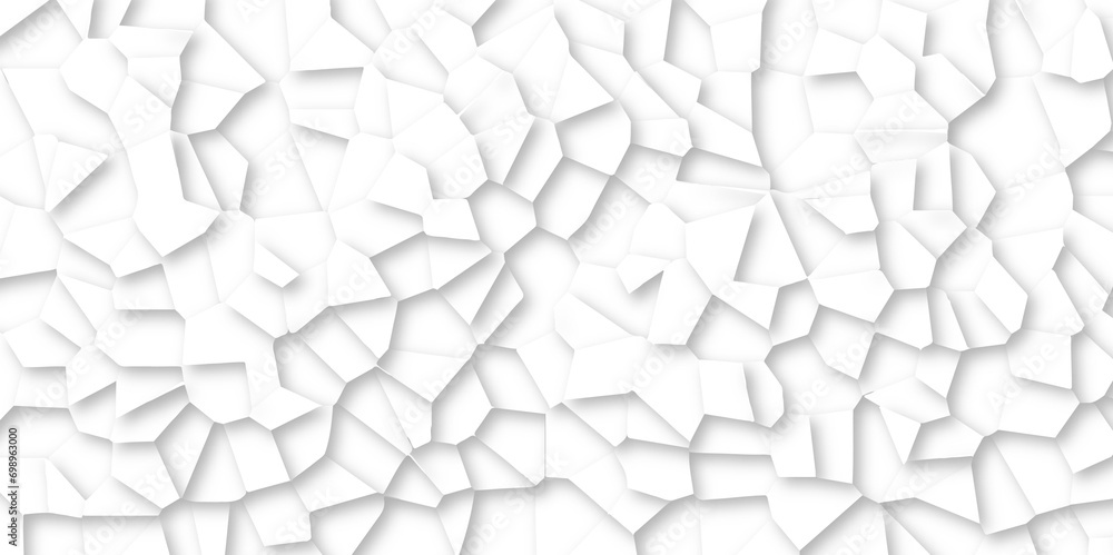 Wall mural abstract crumpled white paper texture background with lines. broken tiles mosaic seamless pattern. q