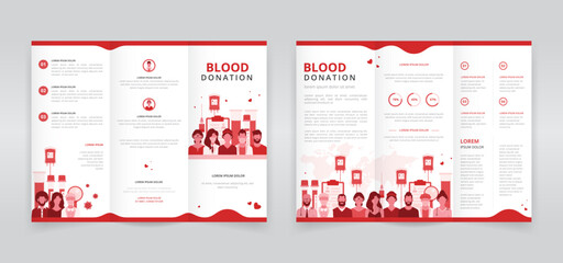 Trifold brochure, pamphlet, or triptych leaflet template ideal for promotional or educational purposes in blood donation programs