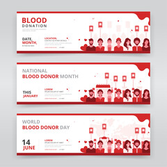 Web banner or header templates for national blood donor month, world blood donor day or any other blood donation program - obrazy, fototapety, plakaty