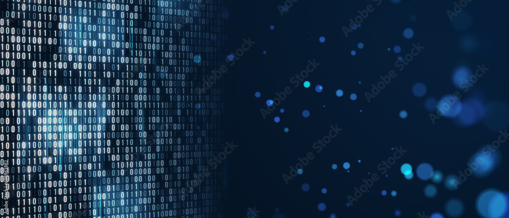 Fototapete Creative wide blurry bokeh coding language backdrop. IT and landing page concept. 3D Rendering.
