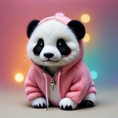 Cute Adorable Panda Cub wearing Pink Hoodie
