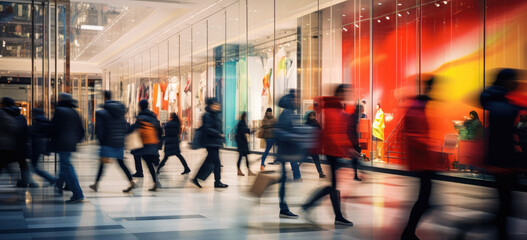 Abstract blurred image capturing the vibrant energy of a department store during Black Friday