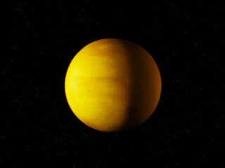 Planet in yellow tones isolated. Beautiful exoplanet in space, realistic Super-Earth.