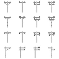 Set cement high voltage power electric pole transmit electricity icon flat vector design