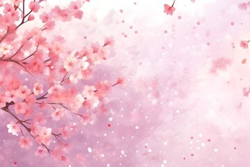 Obraz na płótnie Canvas Watercolor dreamy enchanted background of cherry blossom blooming failing in blank space in spring