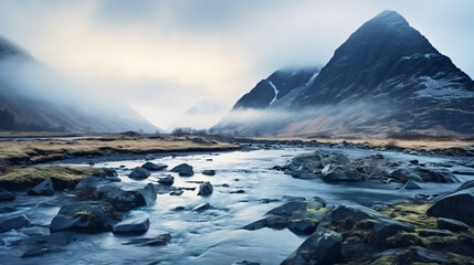 Small river on the shore of Boosey fjord. Cold spring
