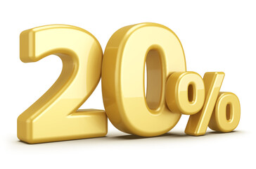 20 percentage off sale discount number gold 3d render