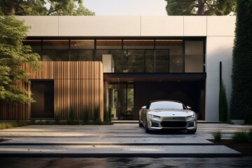 car in front of modern house 