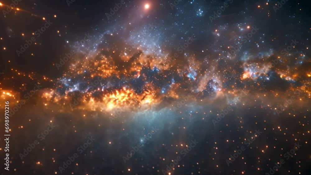 Wall mural seamless loop galaxy exploration through outer space towards glowing milky way galaxy. 4k looping an