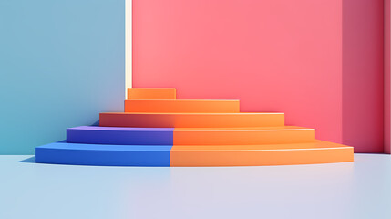 Minimalist bright color abstract steps product display podium, 3d rendering podium platform