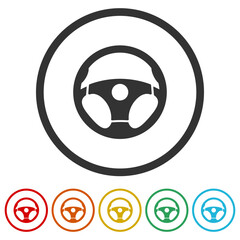 Car Steering wheels icon. Set icons in color circle buttons