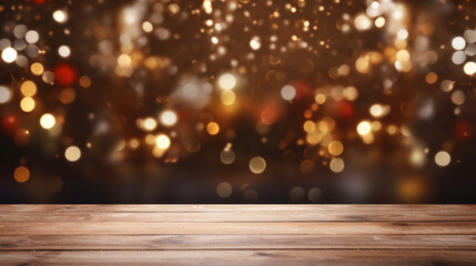 Festive background with lights on a table