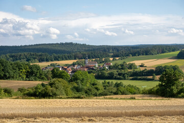 Beautiful view over Autenhausen at Kolonnenweg, Grünes Band, the former border between GDR and FRG