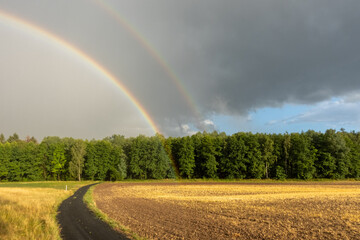 Double rainbow at Kolonnenweg, Grünes Band, the former border between GDR and FRG