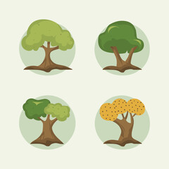 set of tree vector cartoon style