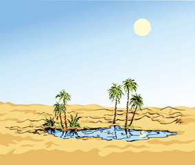 Mirage in the desert. Vector drawing