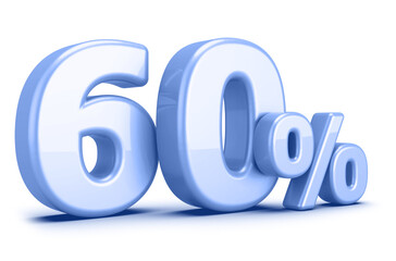 60 percentage off sale discount number blue 3d render