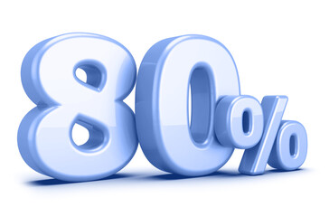 80 percentage off sale discount number blue 3d render