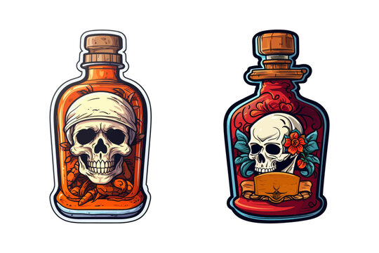 Cartoon pirate rum bottle. Vector illustration