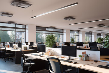 Fototapeta na wymiar Beautiful background of a modern office interior with panoramic windows