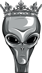 monochromatic king alien mascot on white background