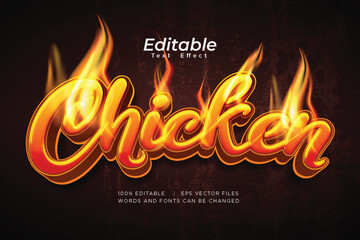 editable chicken text effect with fire decoration