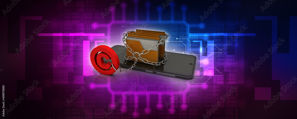 Poster 3d rendering mobile folder storage with copyright lock