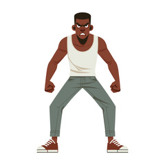 Angry black man flat design vector illustration.