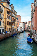 Beautiful Venetian canal in Venice in September 2023. Travel and tourism