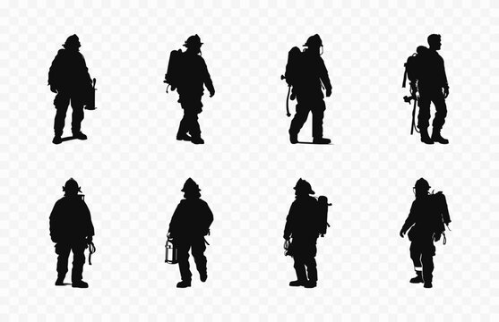 Firefighter Silhouette vector Bundle, Set of Firefighters Silhouettes Clipart