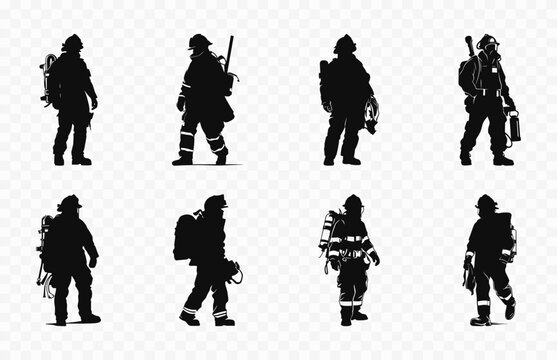 Firefighter Silhouette vector Bundle, Firefighters Silhouettes Set