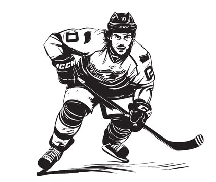 hockey player black and white action pose clip art preview