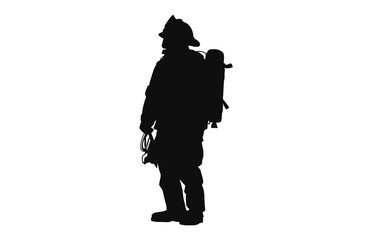 A Firefighter black silhouette vector isolated on a white background