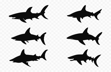 Hammerhead Shark black silhouette set, Hammerhead Sharks silhouettes Vector - obrazy, fototapety, plakaty