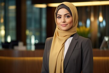 Muslim business woman in hijab - obrazy, fototapety, plakaty