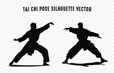 Tai Chi Pose silhouette vector Set, Tai Chi Self Defense Silhouettes Clipart - obrazy, fototapety, plakaty