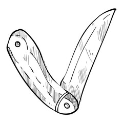folding knife handdrawn illustration - obrazy, fototapety, plakaty