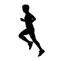 Fototapeta na wymiar Silhouette of a sporty man doing jogging. Silhouette of a man in pose of healthy running.