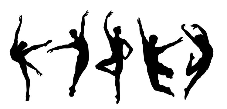 Silhouette of a male ballet dancer in action pose. Silhouette of a slim man in ballet dancing pose.