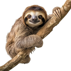 A sloth holding on a branch of a tree