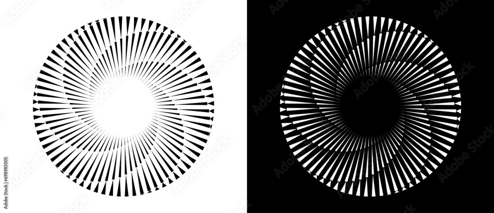 Poster Abstract background with lines in circle. Art design spiral as logo or icon. A black figure on a white background and an equally white figure on the black side.