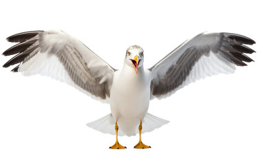 Tranquil Seagull Gliding Through Azure Skies Isolated on Transparent Background PNG.