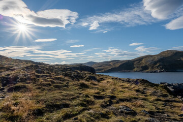 Obraz premium Kirkeporten viewpoint near Skarsvåg, North Cape, Finnmark, Norway